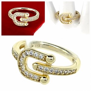 943 Pierścionek złoty zaręczynowy błyszczący cyrkonie pozłacany 14k