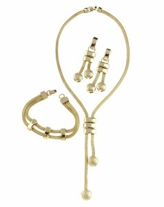 Op43 Komplet złoty pozłacany 14k kolczyki, naszyjnik 45+5cm 