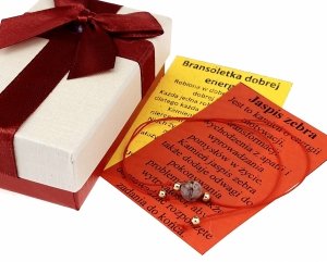 e43 Bransoletka dobrej energii - jaspis zebra sznurek plus pudełko