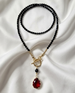 2331j Naszyjnik turmalin kamień naturalny 43cm stal chirurgiczna nierdzewna 