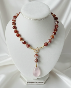 3733d Naszyjnik agat kamień naturalny 50cm stal chirurgiczna nierdzewna naszyjnik