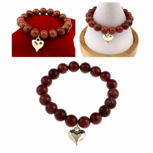 414 Bransoletka kamień piasek pustyni na gumce jubilerskiej serce