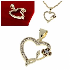 4609 Złota zawieszka błyszcząca pozłacana 14k serce cyrkonie