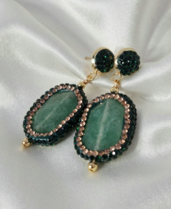 1935d Kolczyki złote kamień naturalny awenturyn pozłacane 14k wiszące