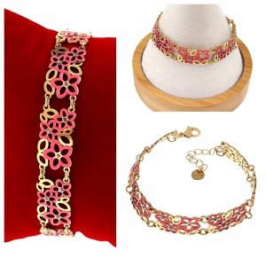 1383i Piękna ażurowa bransoletka złota 18+3 stal chirurgiczna 316L  