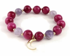 3719b Bransoletka naturalny kamień jadeit ametyst na gumce jubilerskiej