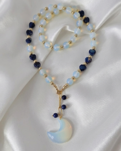 sz68 Naszyjnik opal, jaspis cesarski kamień naturalny 55cm stal chirurgiczna nierdzewna 