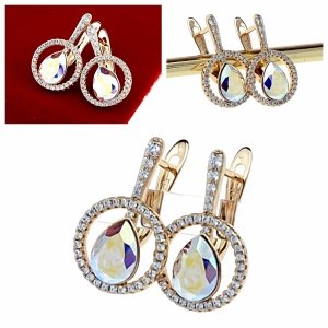 4336 Kolczyki złote Austrian Crystal cyrkonia pozłacane 18k Xuping wiszące 