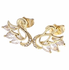 2215 Kolczyki złote pozłacane wiszące 14K łabędź