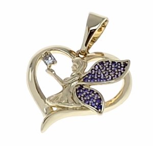 1923a Złota zawieszka błyszcząca pozłacana 14k cyrkonie serce 