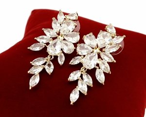 1949 Kolczyki złote pozłacane wiszące 14K cyrkonie 