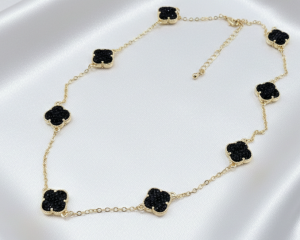 0357 Złoty łańcuszek naszyjnik 45+5cm pozłacany 14k cyrkonie koniczyna marokańska