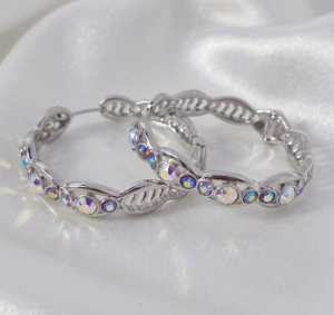 2519 Kolczyki srebrne pozłacane białym złotem wiszące koła 3,5cm Austrian Crystal