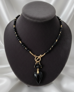 534i Naszyjnik turmalin kamień naturalny 45cm stal chirurgiczna nierdzewna naszyjnik