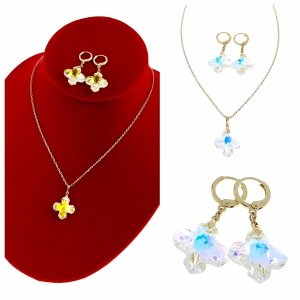 309 Złoty komplet kolczyki łańcuszek 40+5 naszyjnik pozłacany 14k Swaro Austrian Crystal