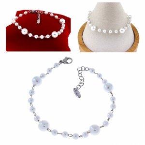 537 Bransoletka srebrna 17+3 stal chirurgiczna 316L perły 