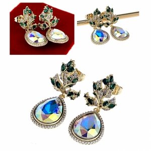3843 Kolczyki złote pozłacane cyrkonie wiszące 14K Xuping Austrian Crystal