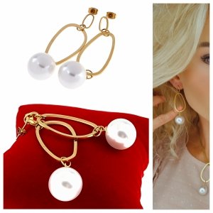 3971 Kolczyki złote stal chirurgiczna 316L wiszące perły 