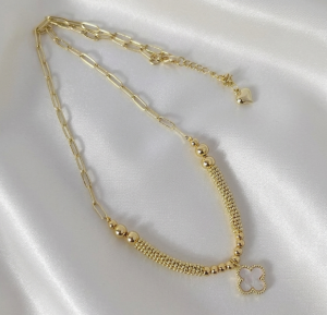 2814 Złoty łańcuszek naszyjnik 45+5cm pozłacany 14k koniczyna marokańska