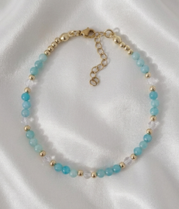 2320b Bransoletka złota amazonit, kryształ górski kamień 20+5cm naturalny stal chirurgiczna 316L