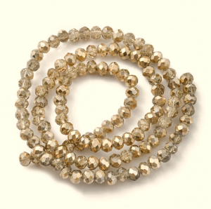 4146c Sznury koralików szklanych fasetowanych kryształki przezroczystych, malowanych, jasnobrązowych, 4 x 3 mm, otwór: 1 mm, około 112 szt