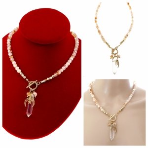 1938f Złoty łańcuszek cytryn kamień naturalny 45cm stal chirurgiczna nierdzewna naszyjnik