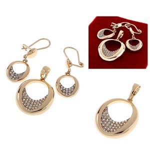 2382 Komplet złoty kolczyki cyrkonie zawieszka pozłacany 18k Xuping 