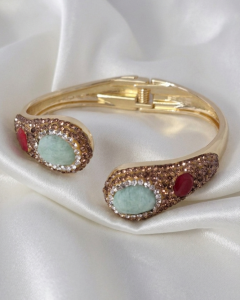 2827 Bransoletka kamień naturalny pozłacana 14k 6,5cm bangla