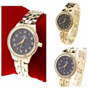 4645b Ekskluzywny damski złoty zegarek błyszczący cyrkonie klasyk 