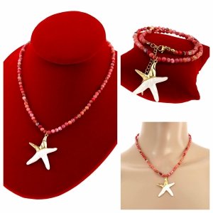 2562 Złoty łańcuszek agat kamień naturalny 39+5 stal chirurgiczna nierdzewna naszyjnik rozgwiazda lato plaża wakacje