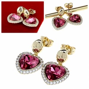 4788 Kolczyki złote pozłacane cyrkonie wiszące 14K Xuping Austrian Crystal serce