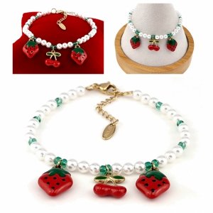 1410 Bransoletka złota 17+3 stal chirurgiczna 316L nierdzewna perły wiśnie truskawki 