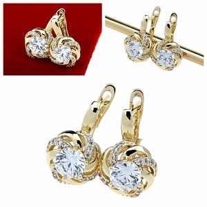 3890 Kolczyki złote pozłacane wiszące 14K cyrkonie 