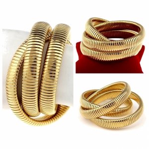 op336 Bransoletka złota 6cm stal chirurgiczna bangla 316L rozciągliwa potrójna