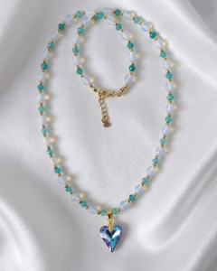 1927f Naszyjnik opal, jadeit kamień naturalny 48+5cm stal chirurgiczna nierdzewna 