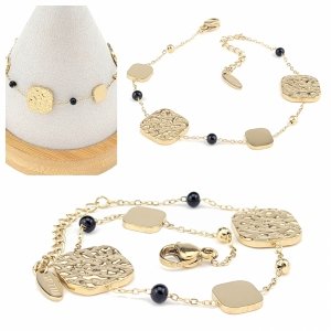 1579 Bransoletka złota 18+3 stal chirurgiczna celebrytka 