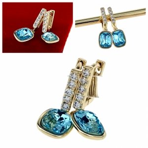 1450 Kolczyki złote pozłacane Austrian Crystal wiszące 14K cyrkonie Xuping 