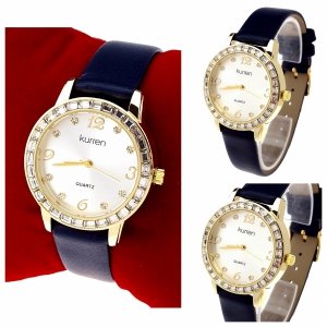 3158 Zegarek damski Kurren elegancki klasyk pasek granatowy