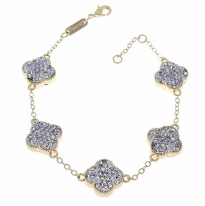 0125  Bransoletka elegancka złota 18+2cm pozłacana 14k cyrkonie koniczyna marokańska