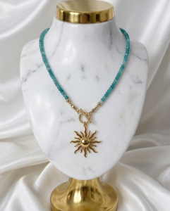 1737L Naszyjnik jadeit kamień naturalny 43cm stal chirurgiczna nierdzewna 