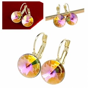 3690 Kolczyki złote Austrian Crystal cyrkonia pozłacane 14k Xuping wiszące 