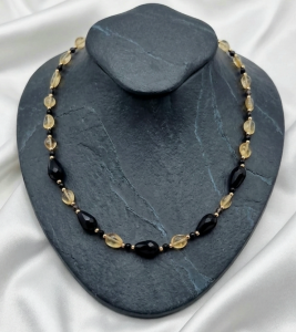 4007 Złoty naszyjnik cytryn, turmalin kamień naturalny 49+5cm stal chirurgiczna kryształki