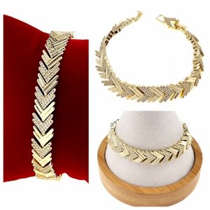 2375 Bransoletka złota elegancka 20cm cyrkonie pozłacana 14k Bloom