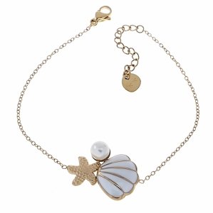 1936f Bransoletka złota 17+3 stal chirurgiczna 316L nierdzewna muszelka rozgwiazda lato plaża wakacje 