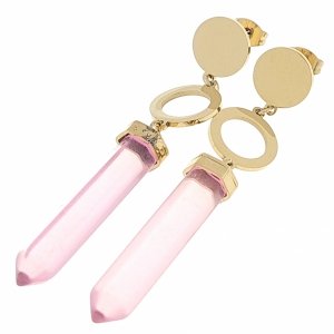 4402f Kolczyki złote stal chirurgiczna wiszące celebrytki grot