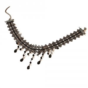 Pas14 Naszyjnik choker 34+5cm koronka kryształki 