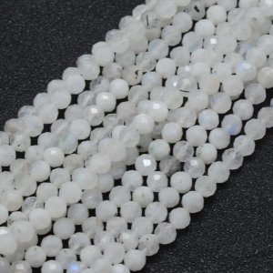 sz10 Naturalny biały kamień księżycowy, fasetowane, okrągłe, mm, otwór: 0,5 mm, sznur 39cm 