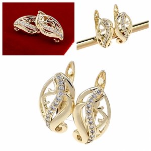 1422 Kolczyki złote pozłacane wiszące 14K cyrkonie 