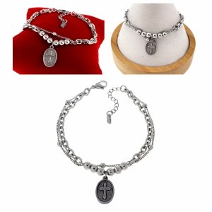 3428 Bransoletka srebrna pozłacana białym złotem 18+3cm krzyż