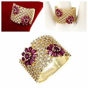 4193 Pierścionek złoty pozłacany cyrkonie błyszczący 14k regulowany 